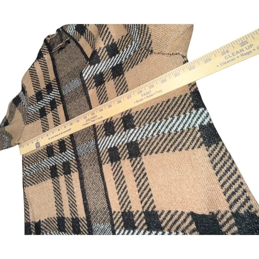 Adrienne Vitadini WOMENS LARGE PRE-OWNED TAN/BLACK CHECKERED FRONT OPEN Cardigan
